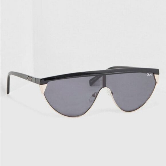 NWT Quay x Elle Ferguson black & gold frame tinted black shield lens sunglasses - Picture 5 of 16